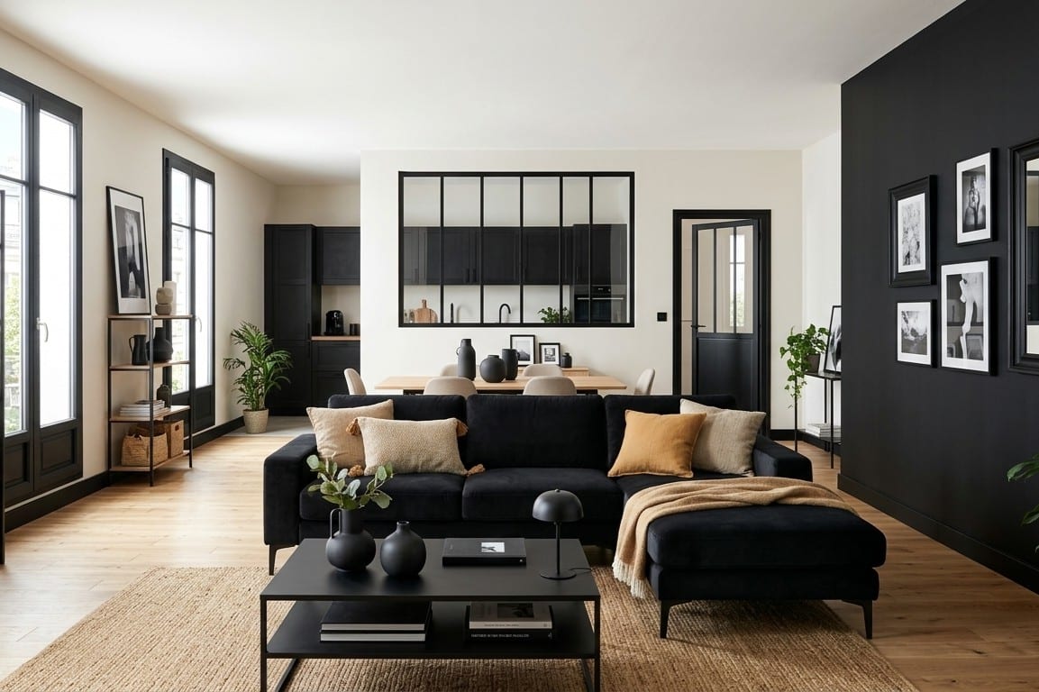 décoration d'intérieur équilibrée de couleur noire